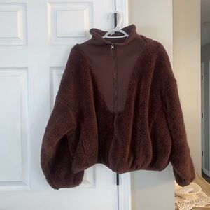 Brown Fleece Pullover with Half-Zip